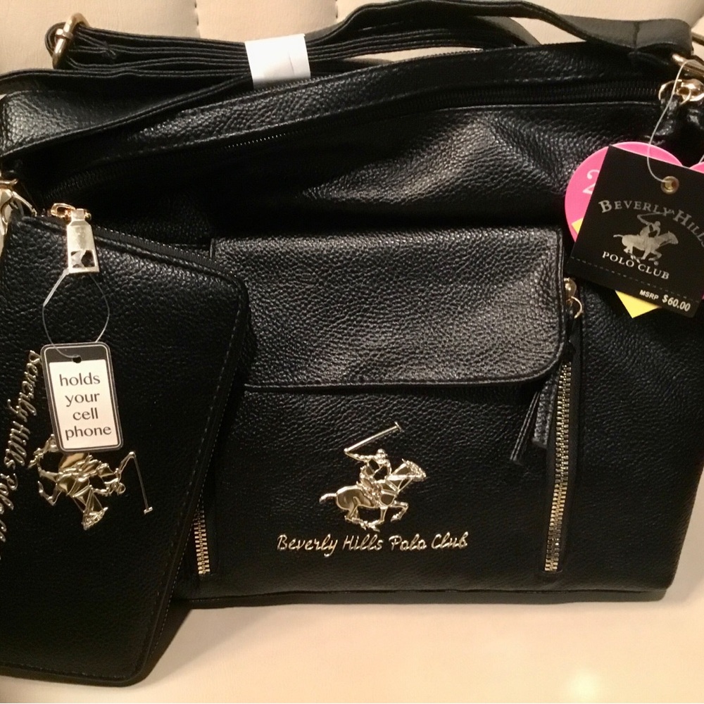 Beverly Hills Polo Club Black Crossbody + Wristlet/Phone Holder - New with Tag